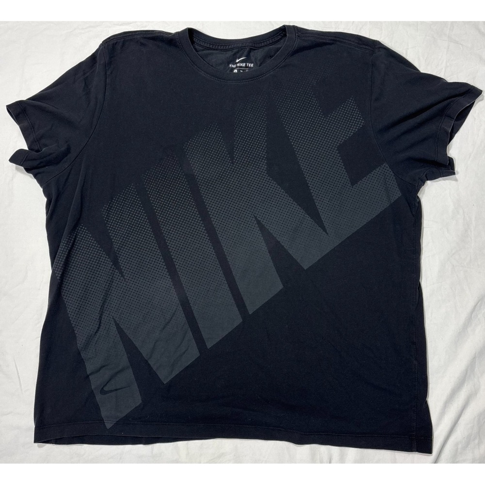Nike Mens T-Shirt Black Dri-FIT Big Logo Graphic Crewneck Short Sleeve 2XL